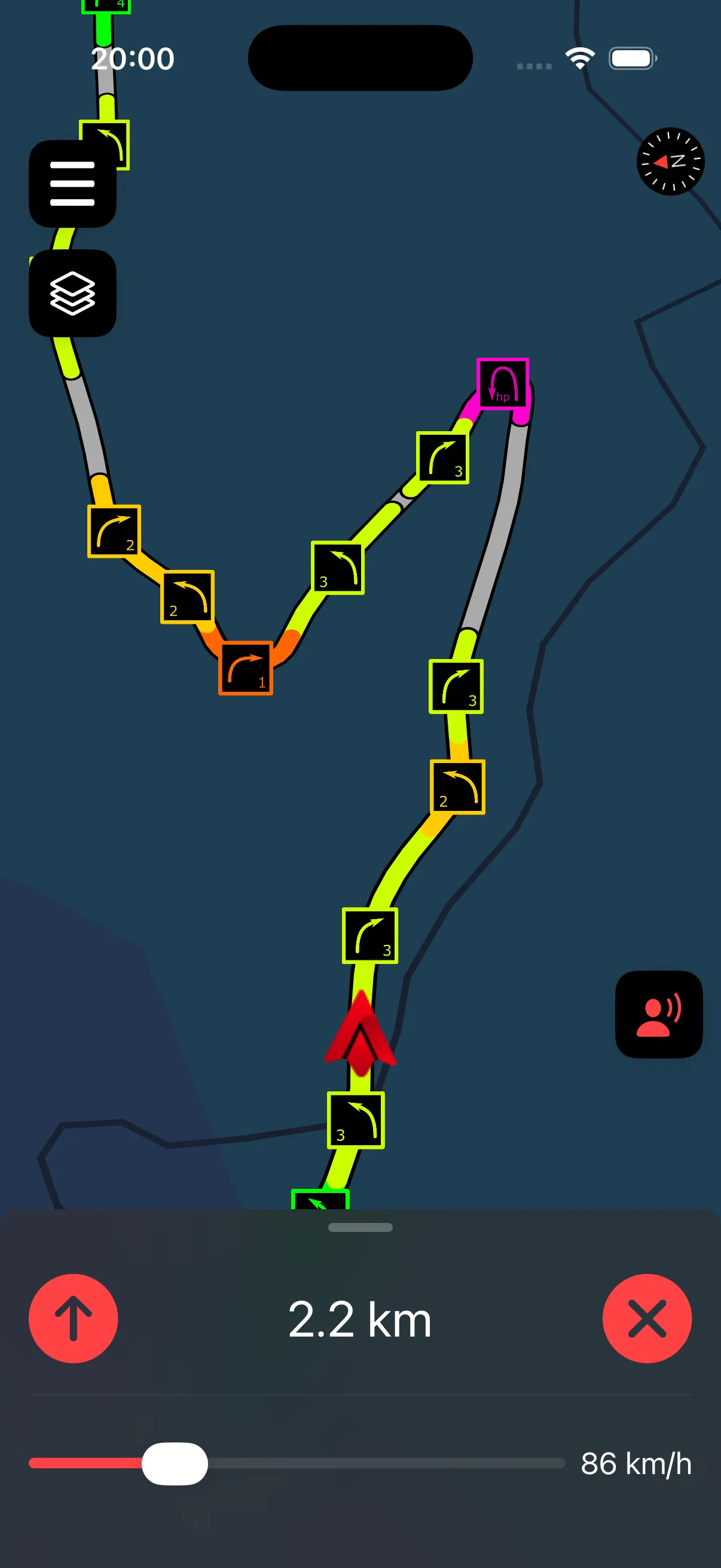 sideways app navigating a road